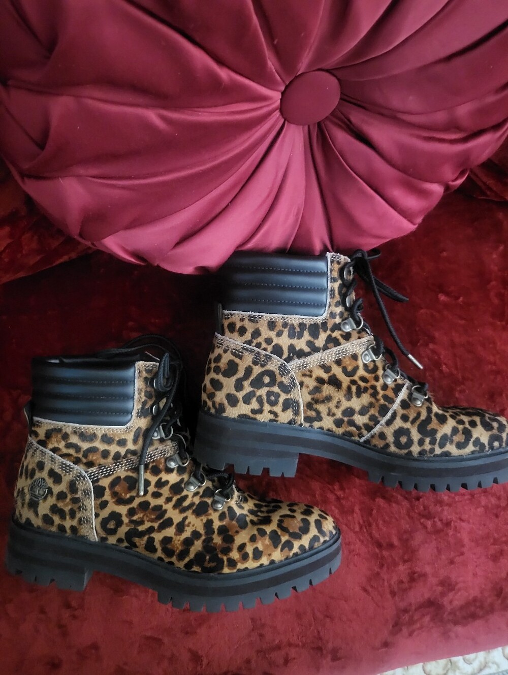 Timberland Leopard Print Lace-Up Combat Boots - Black & Brown